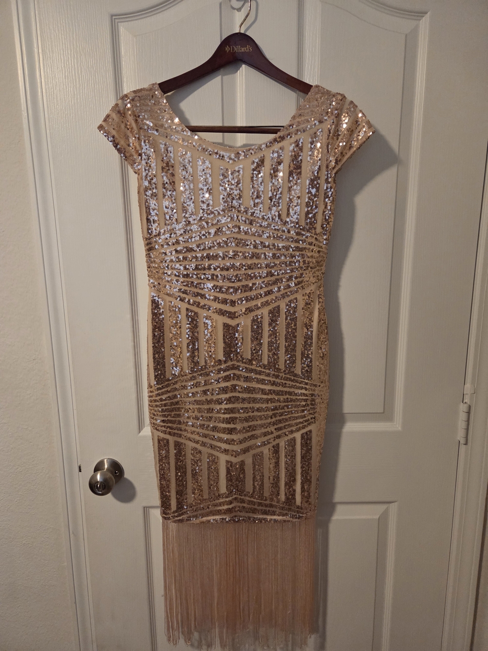 Sequin Fringe Cocktail Dress in Gold